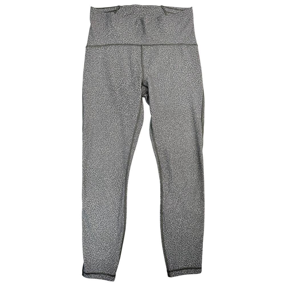 Lululemon Womens Size 8 Gray Black Print Leggings Mesh Panel Athletic Yoga